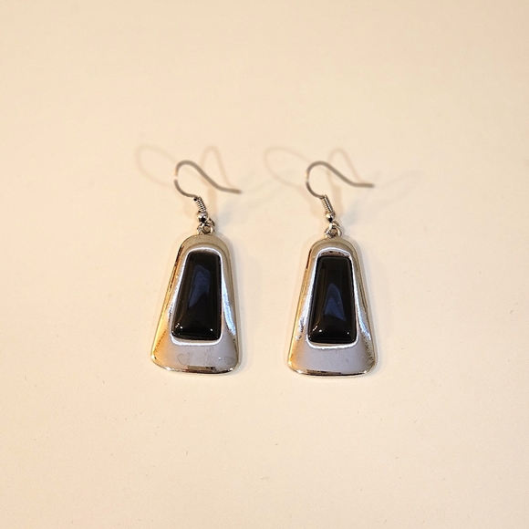 Vintage Silver and Black Earrings - Picture 1 of 2